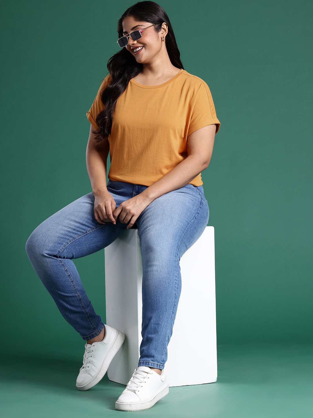 

DressBerry Curve Women Plus Size Pure Cotton T-shirt, Mustard