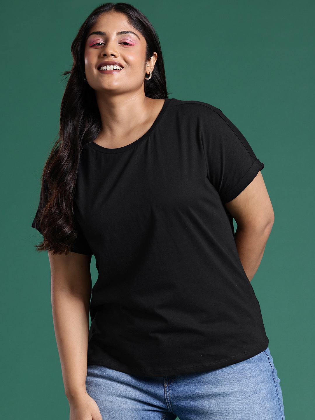 

DressBerry Curve Women Plus Size Pure Cotton T-shirt, Black