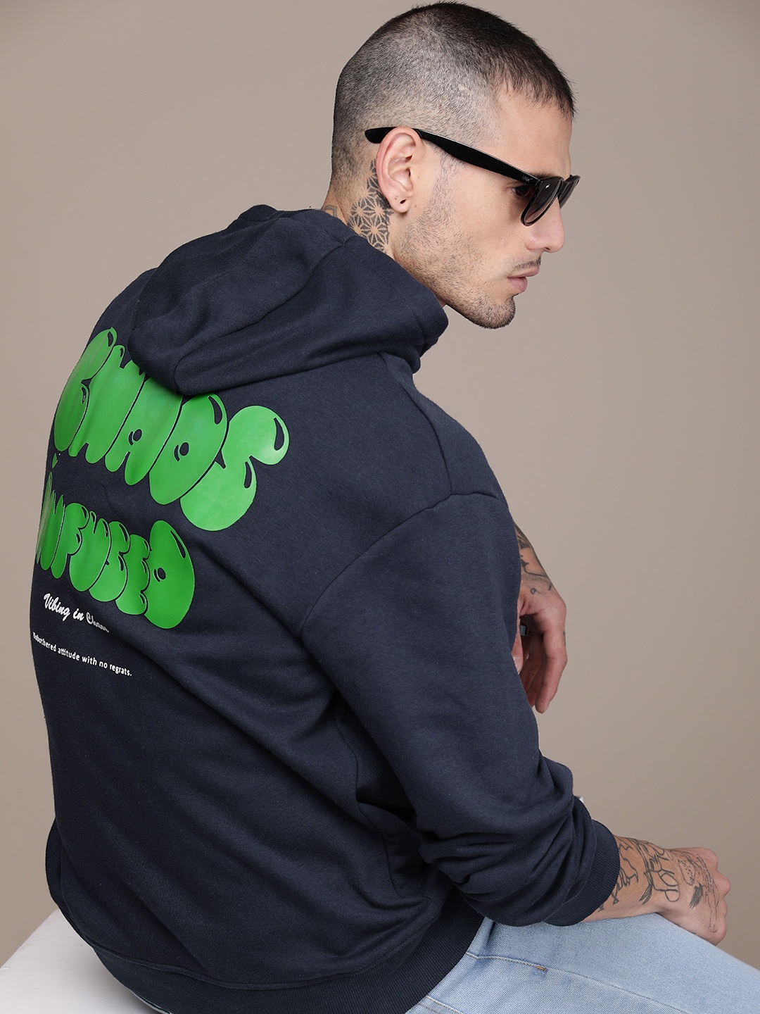 

WROGN Printed Hooded Sweatshirt, Navy blue