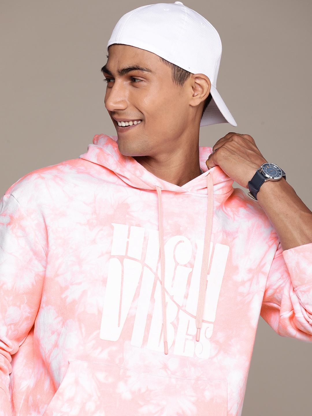 

WROGN Tie & Dye & Typography Hooded Sweatshirt, Pink