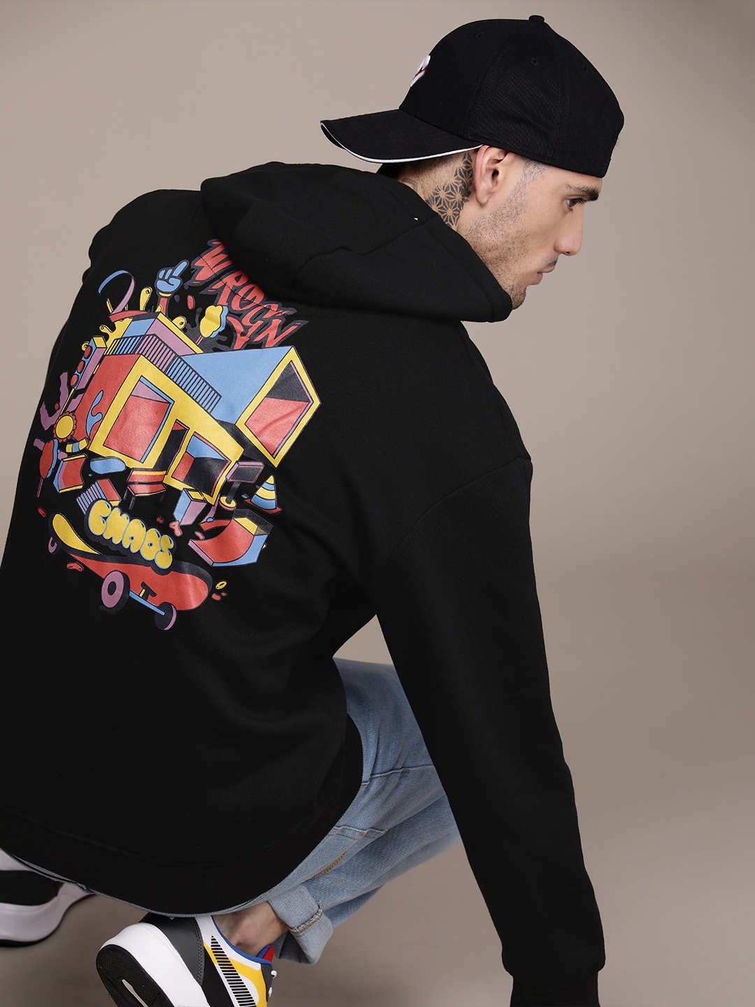 

WROGN Printed Hooded Sweatshirt, Black