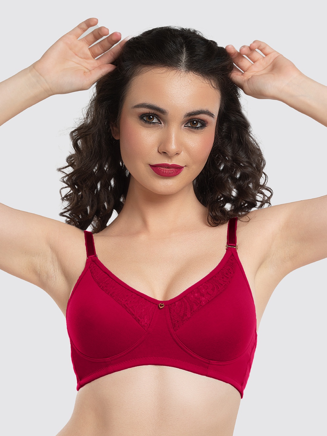 

Lovable Floral Lace Full Coverage Lightly Padded Push-Up Bra With All Day Comfort, Maroon