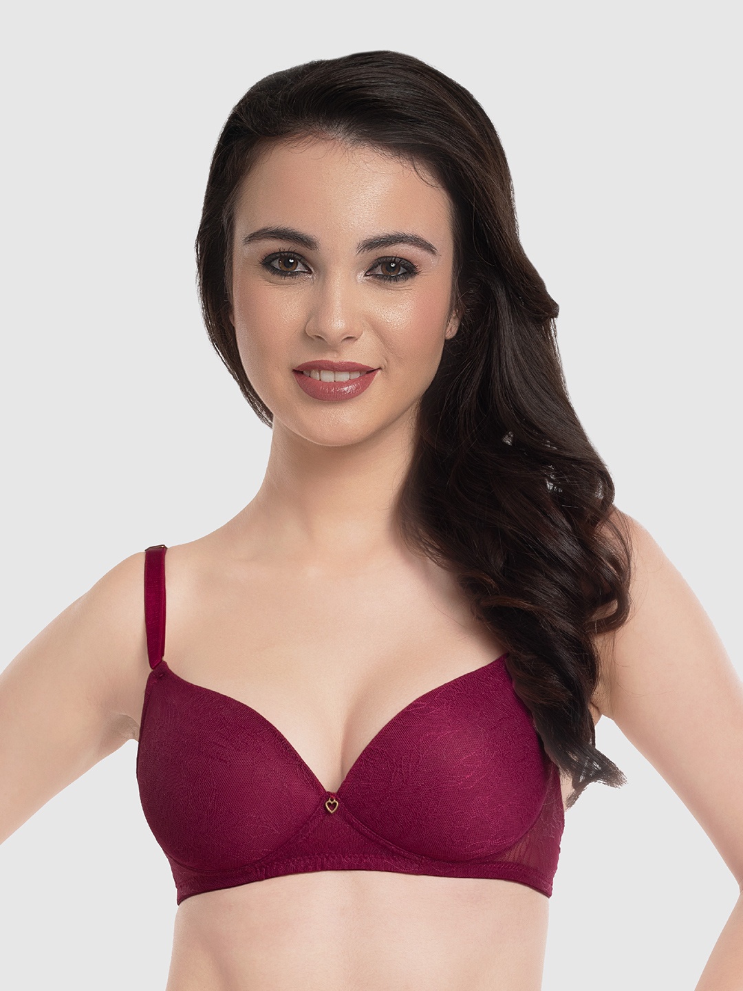 

Lovable Floral Lace Medium Coverage Lightly Padded Everyday Bra With All Day Comfort, Maroon