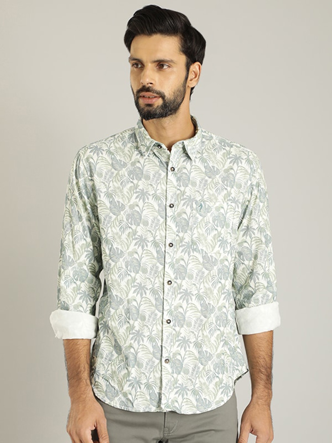 

Indian Terrain Classic Floral Printed Pure Cotton Casual Shirt, White