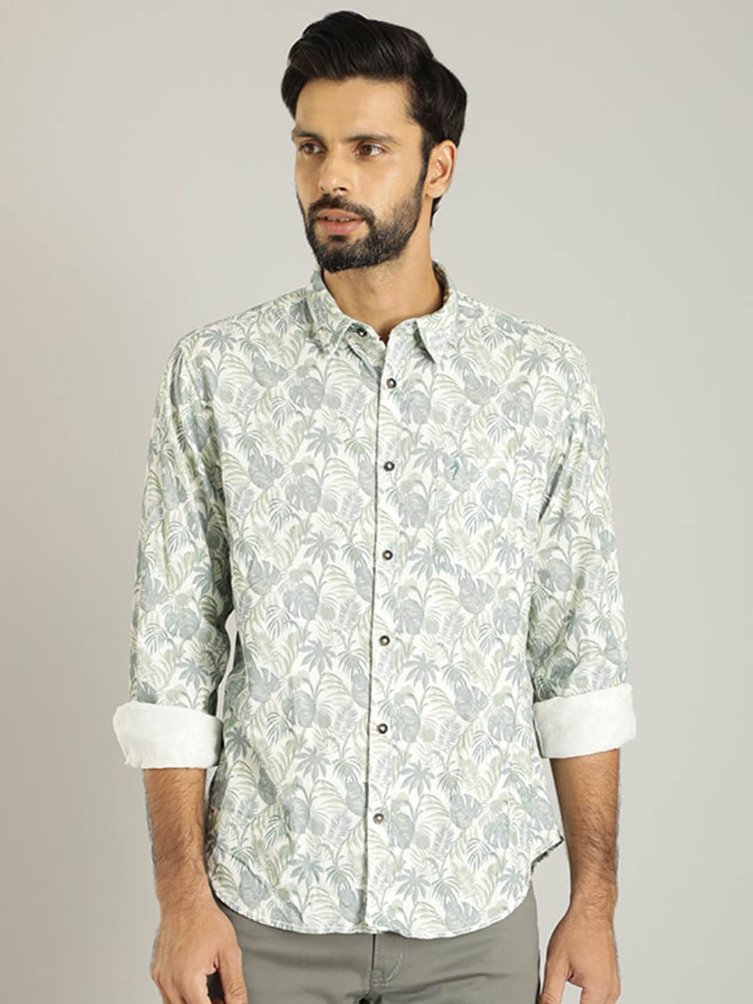 

Indian Terrain Classic Floral Printed Pure Cotton Casual Shirt, White