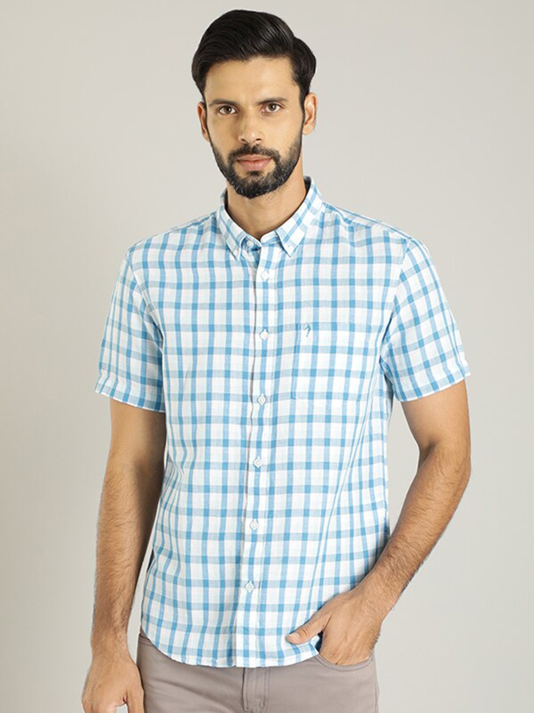 

Indian Terrain Classic Tartan Checks Opaque Casual Shirt, Blue