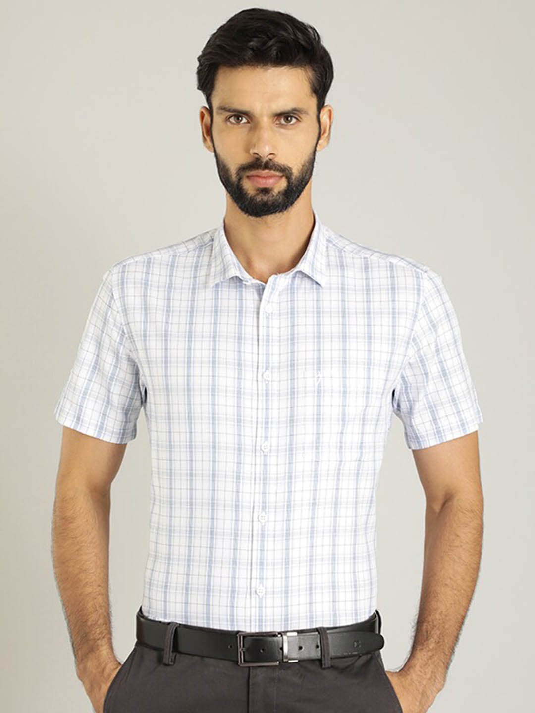 

Indian Terrain Classic Fit Tartan Checked Pure Cotton Casual Shirt, White