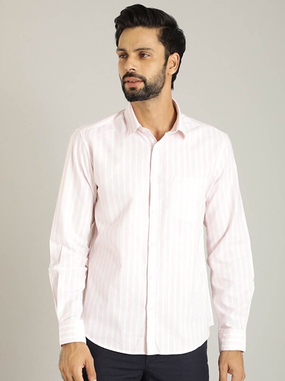

Indian Terrain Striped Classic Regular Fit Opaque Cotton Casual Shirt, Peach