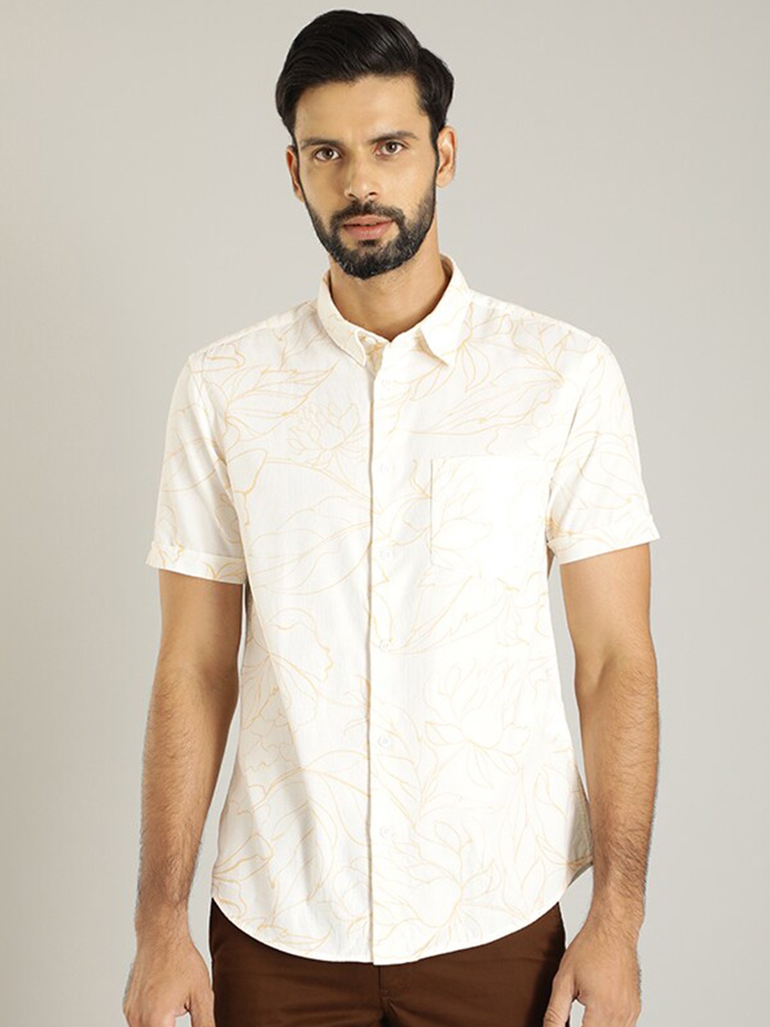 

Indian Terrain Classic Floral Printed Pure Cotton Casual Shirt, White
