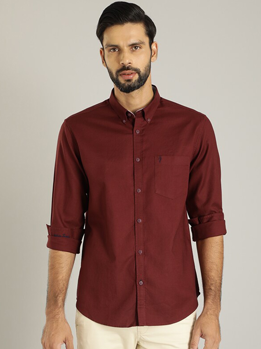 

Indian Terrain Classic Button-Down Collar Pure Cotton Casual Shirt, Maroon