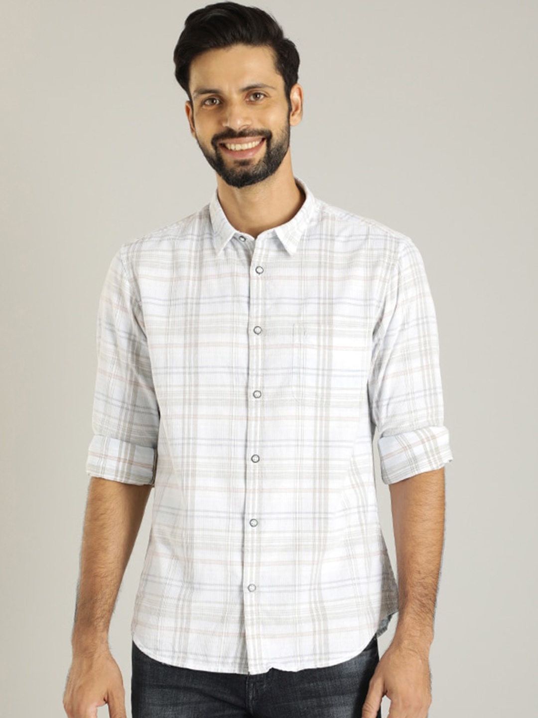 

Indian Terrain Classic Tartan Checked Pure Cotton Casual Shirt, Blue