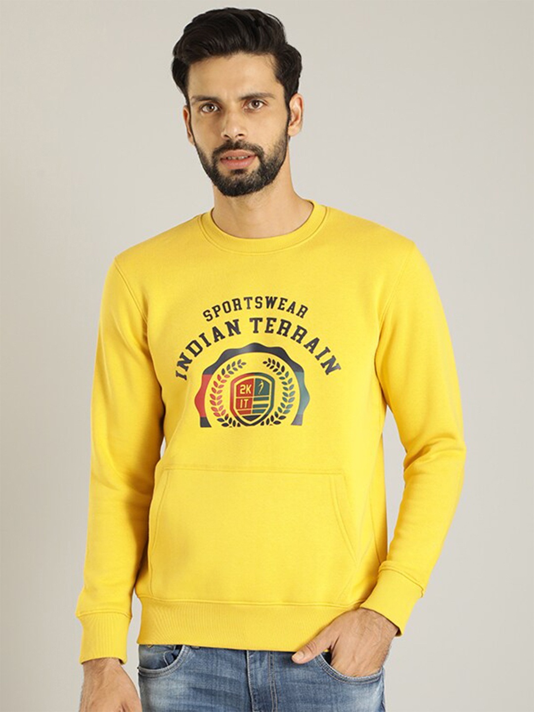 

Indian Terrain Typography Pullover Sweatshirt, Yellow