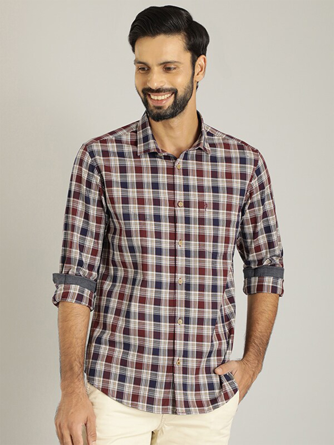 

Indian Terrain Classic Tartan Checks Opaque Pure Cotton Casual Shirt, Maroon