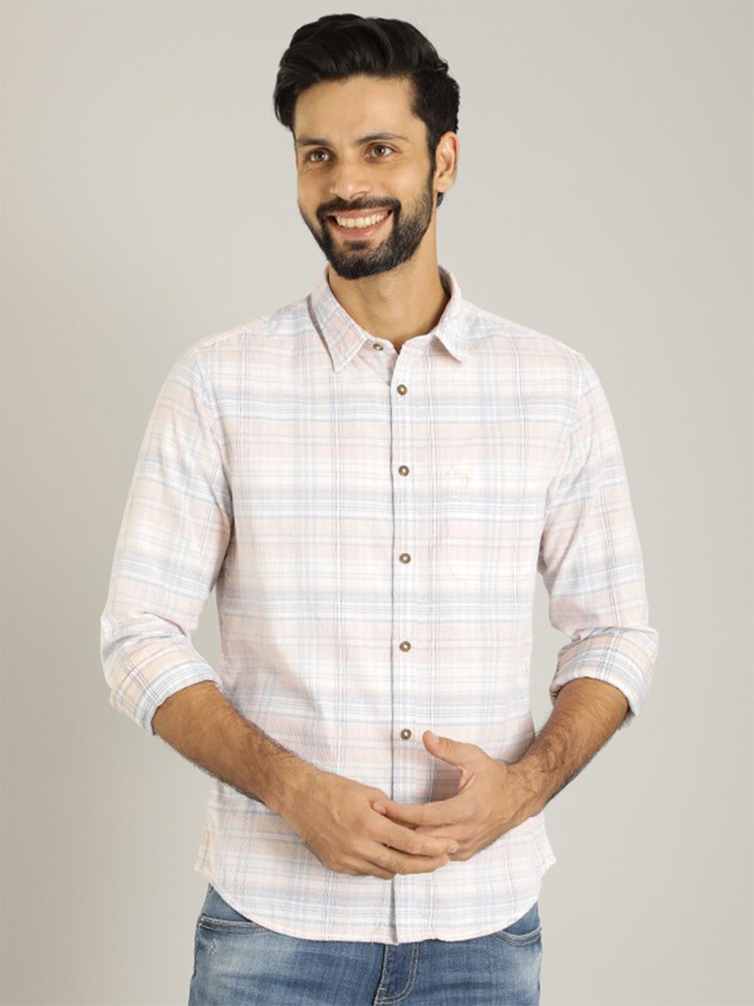 

Indian Terrain Classic Slim Fit Tartan Checked Pure Cotton Casual Shirt, White