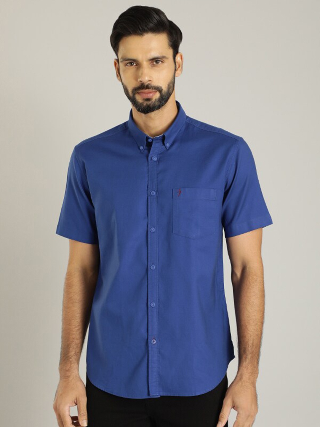 

Indian Terrain Classic Fit Button-Down Collar Casual Pure Cotton Shirt, Blue