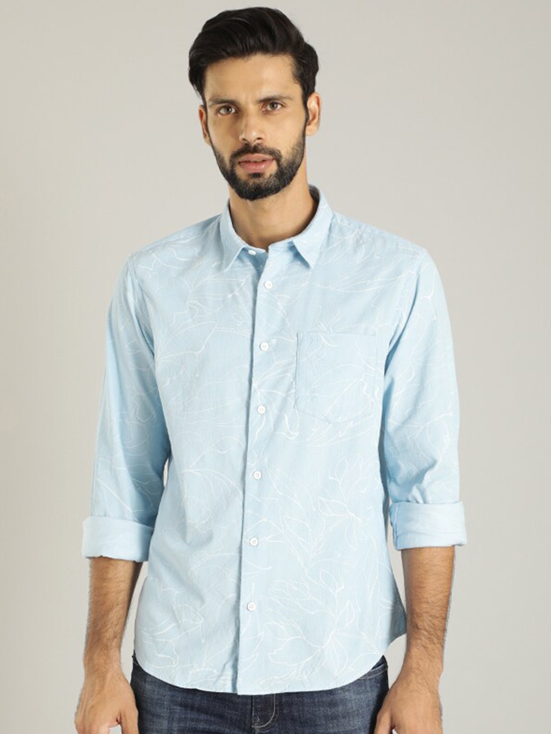 Indian Terrain Classic Abstract Printed Pure Cotton Casual Shirt, Blue