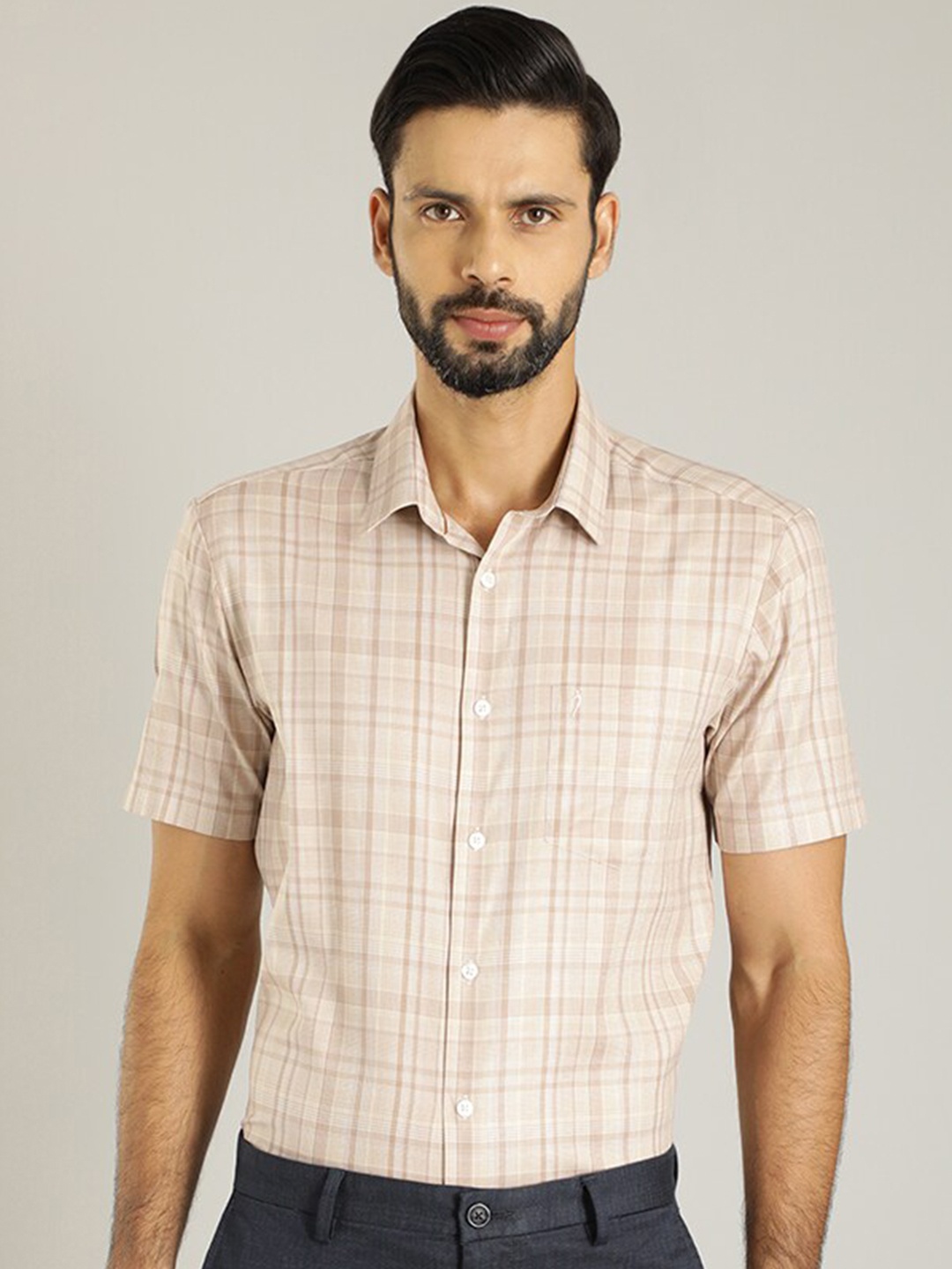

Indian Terrain Classic Tartan Checks Checked Modal Casual Shirt, Peach
