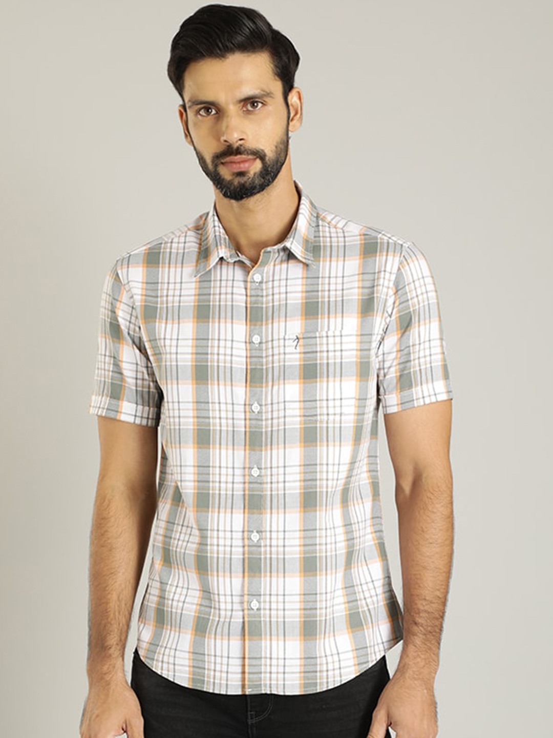 

Indian Terrain Classic Slim Fit Tartan Checks Cotton Casual Shirt, Green