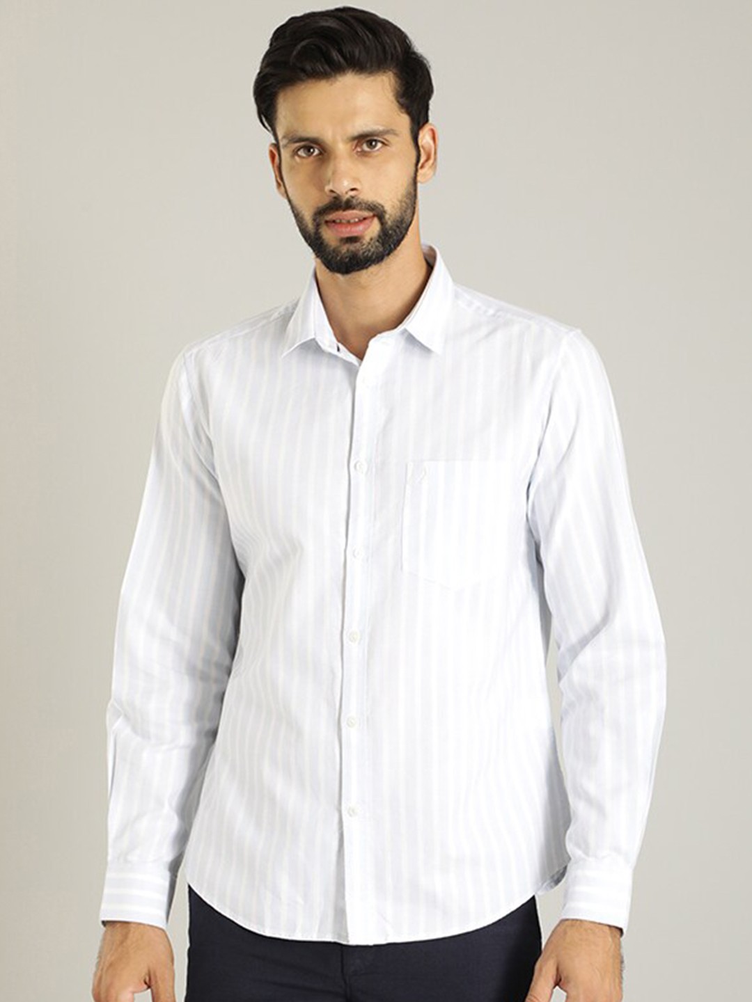 

Indian Terrain Classic Striped Pure Cotton Casual Shirt, Blue