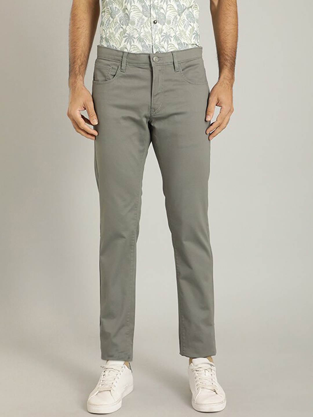 

Indian Terrain Men Brooklyn Slim Fit Mid Rise Trousers, Grey