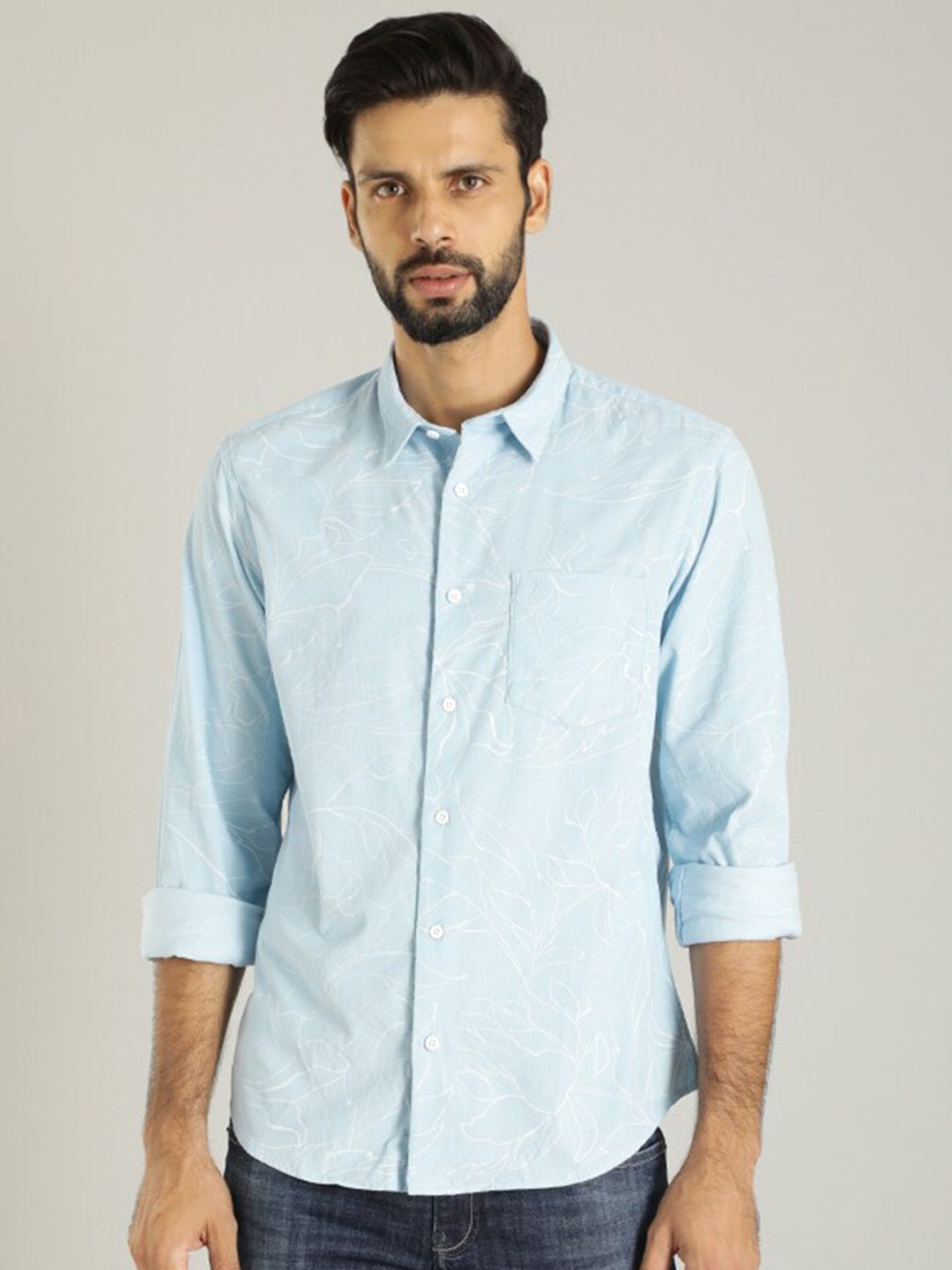 

Indian Terrain Classic Floral Printed Pure Cotton Casual Shirt, Blue