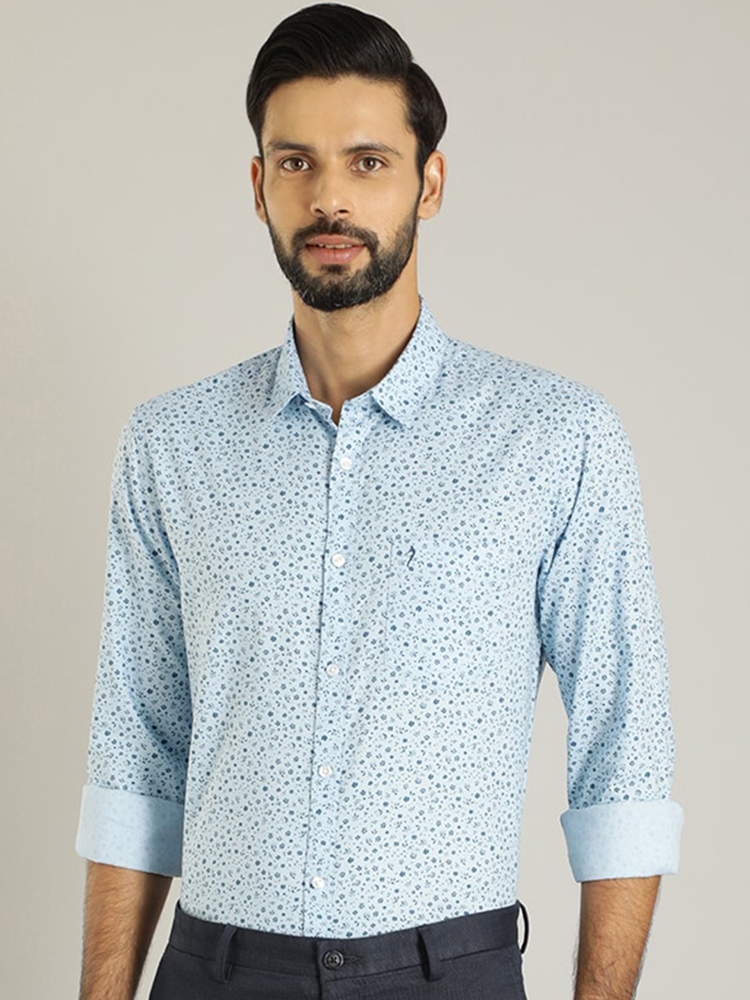 

Indian Terrain Classic Floral Printed Pure Cotton Formal Shirt, Blue