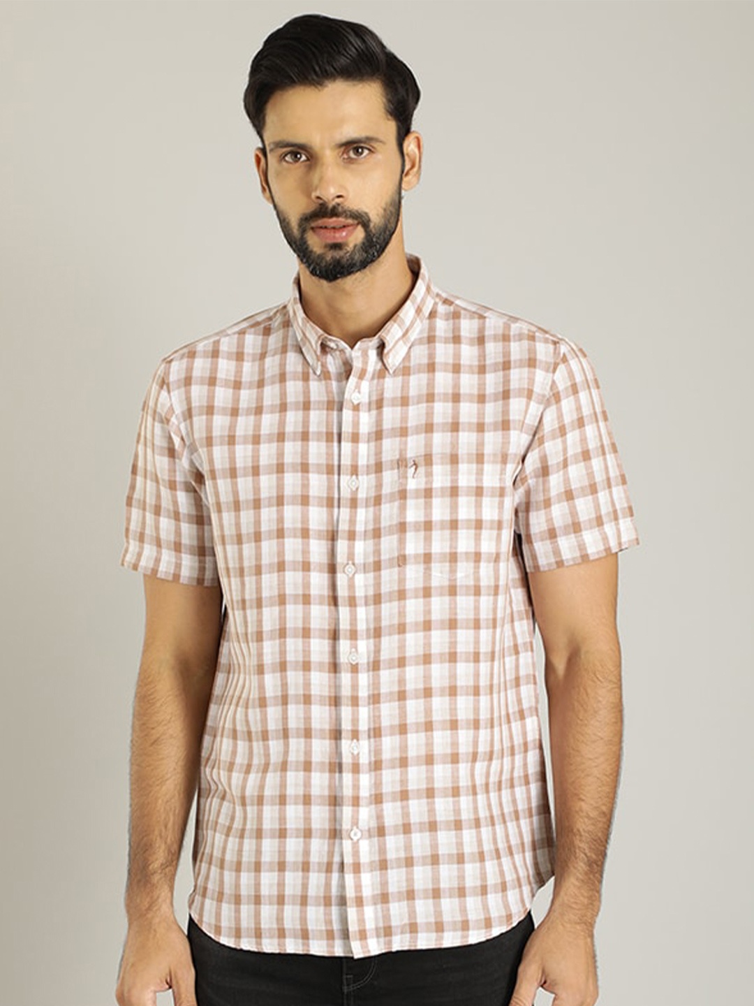 Indian Terrain Tartan Checked Classic Slim Fit Opaque Cotton Casual Shirt, White