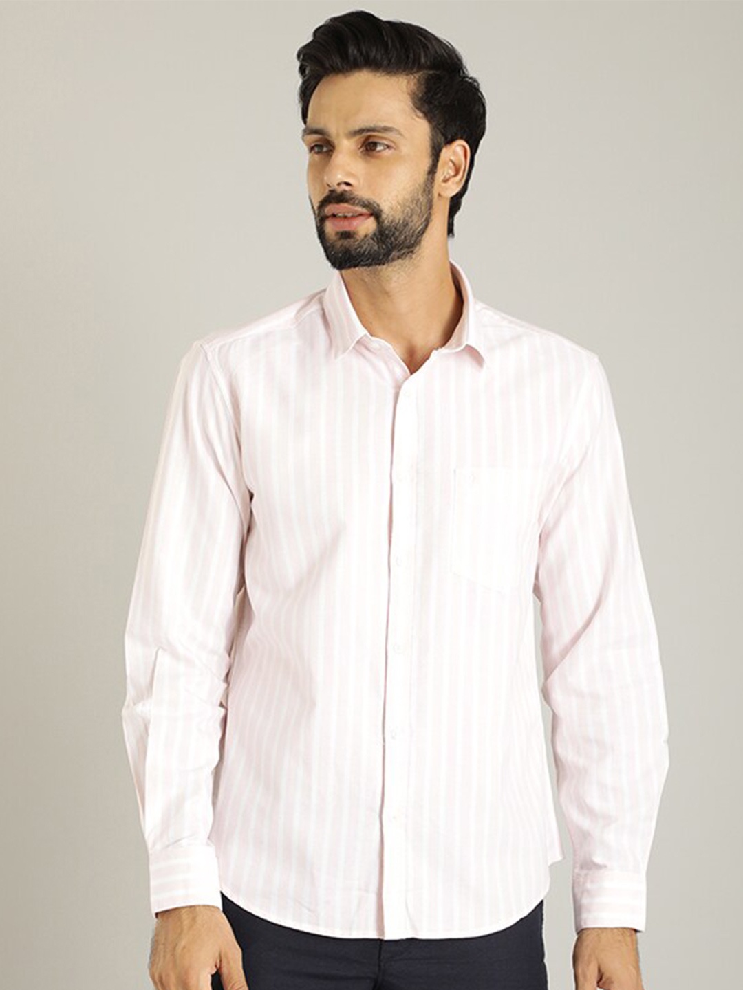 

Indian Terrain Classic Vertical Striped Pure Cotton Casual Shirt, Peach