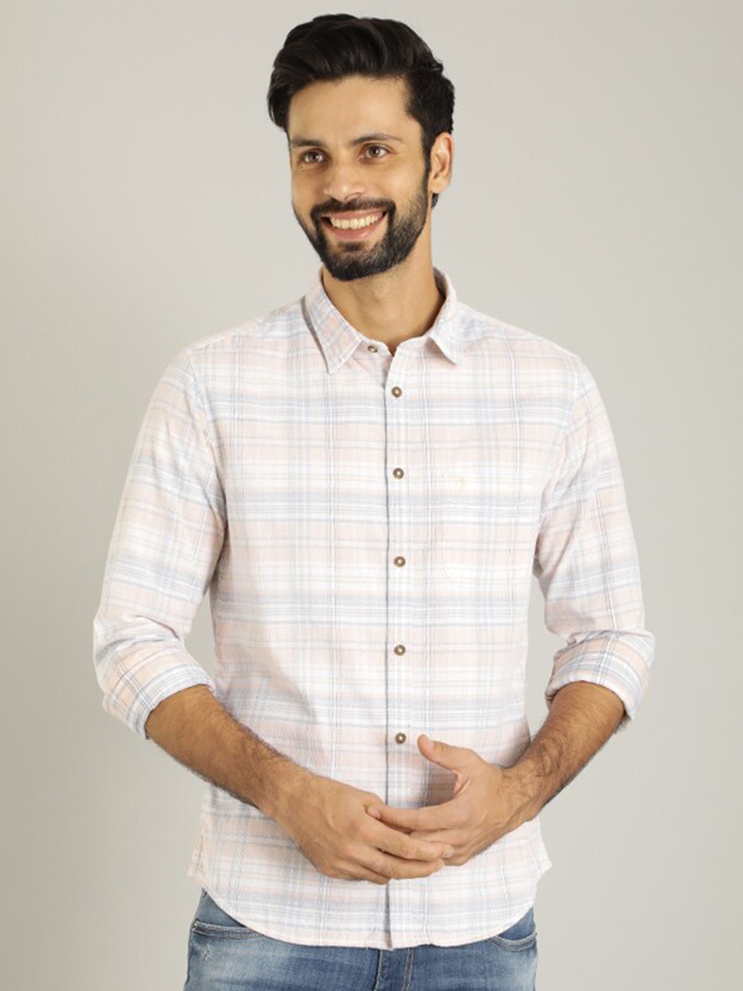 

Indian Terrain Classic Slim Fit Tartan Checks Pure Cotton Casual Shirt, White