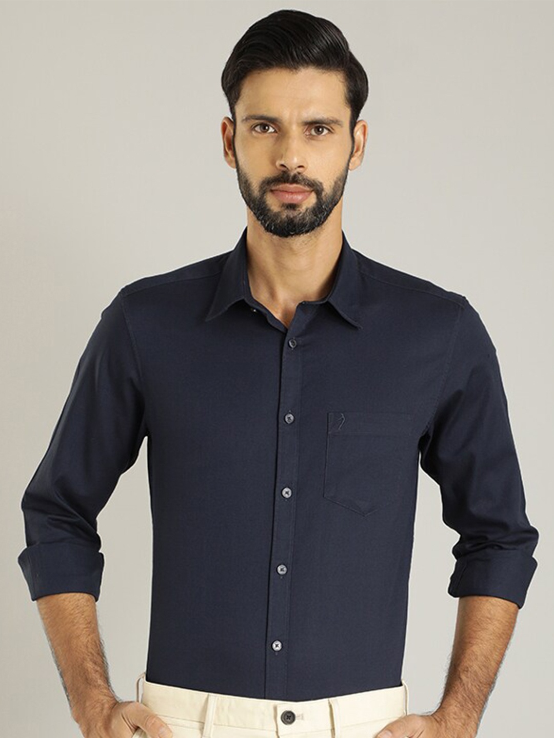 

Indian Terrain Classic Pure Cotton Formal Shirt, Navy blue