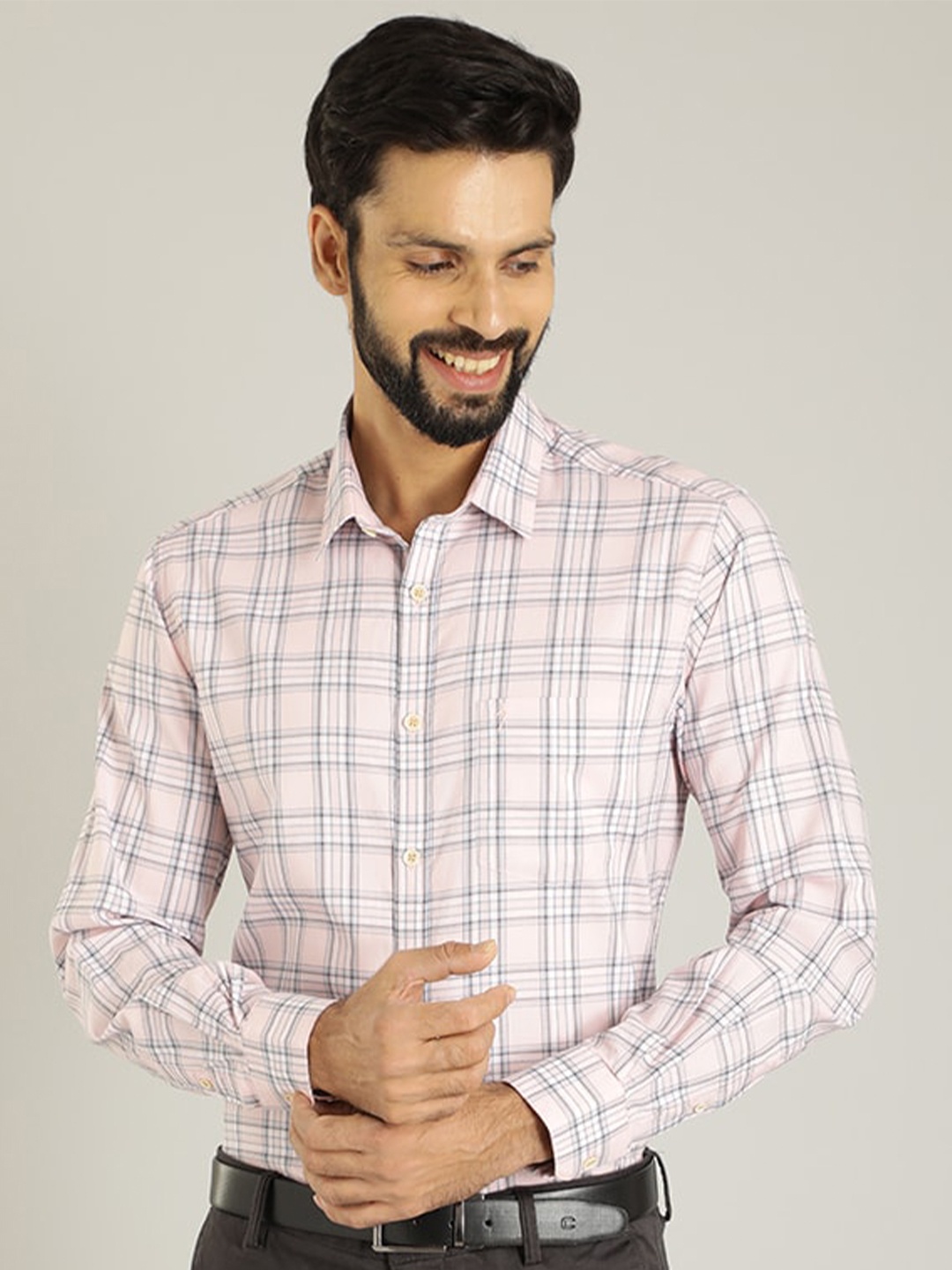 

Indian Terrain Classic Tartan Checks Checked Pure Cotton Casual Shirt, Pink