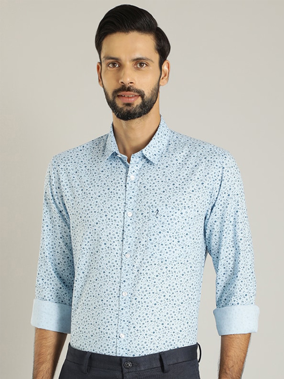 

Indian Terrain Classic Floral Printed Pure Cotton Formal Shirt, Blue