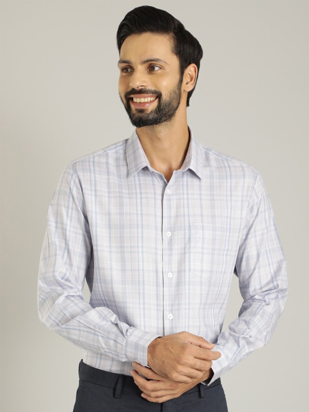 

Indian Terrain Classic Slim Fit Tartan Checked Spread Collar Casual Shirt, Purple