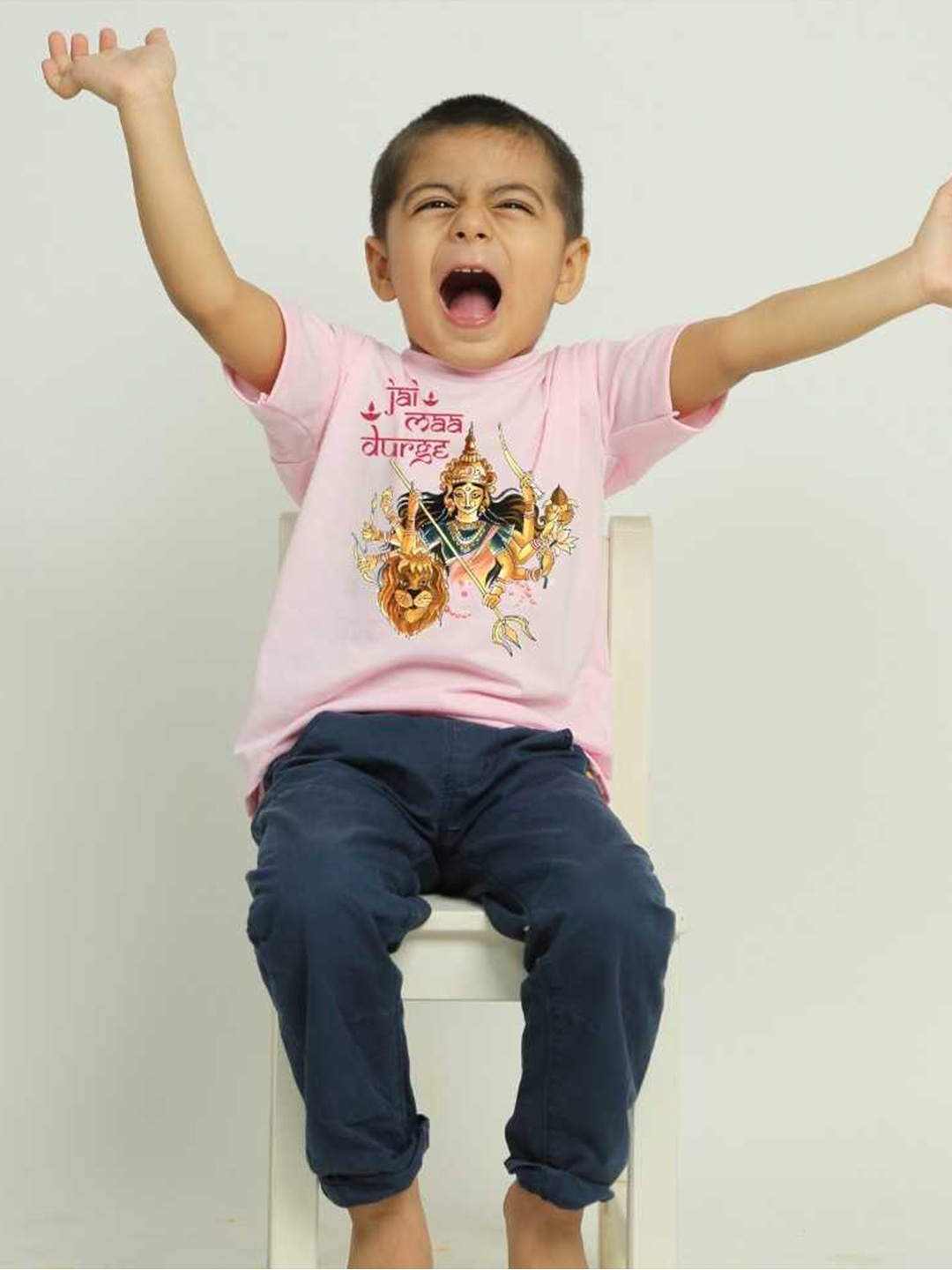

KNITROOT Kids Graphic Printed Round Neck Casual T-shirt, Pink