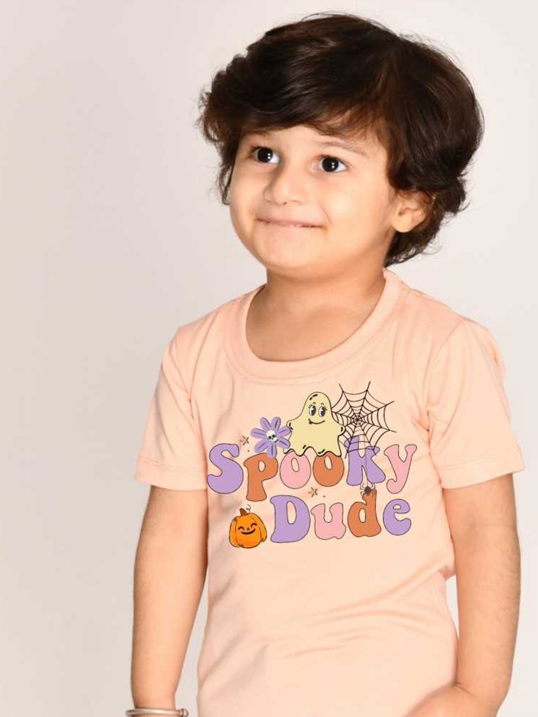 

KNITROOT Kids Typography Printed Round Neck Casual T-shirt, Peach