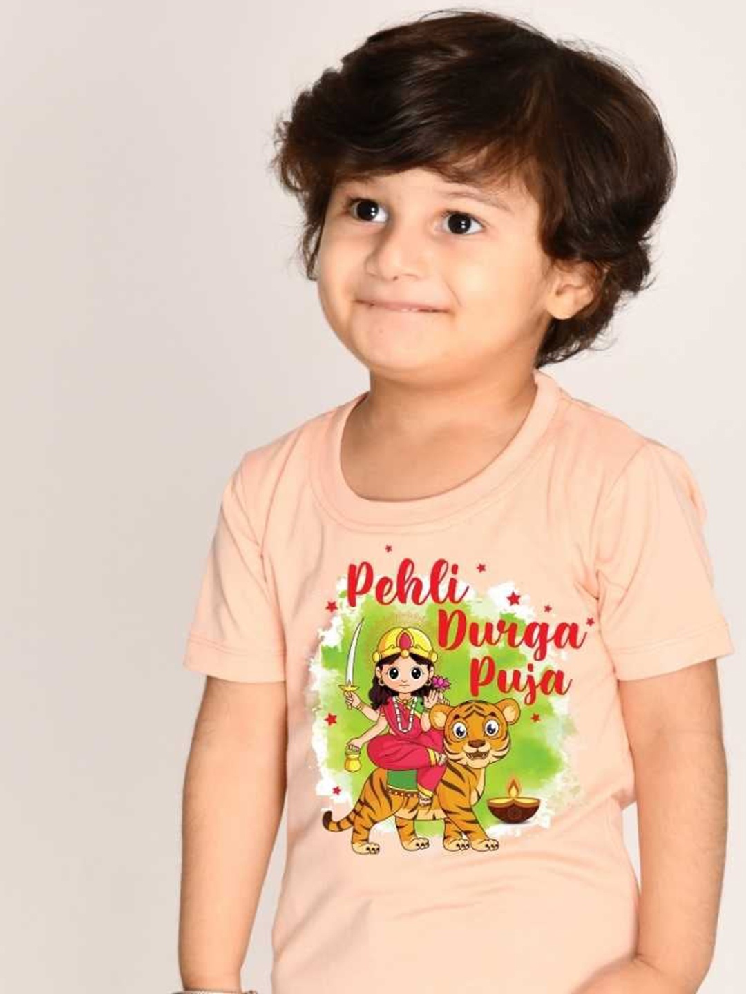 

KNITROOT Kids Graphic Printed Round Neck Short Sleeves Regular T-shirt, Peach