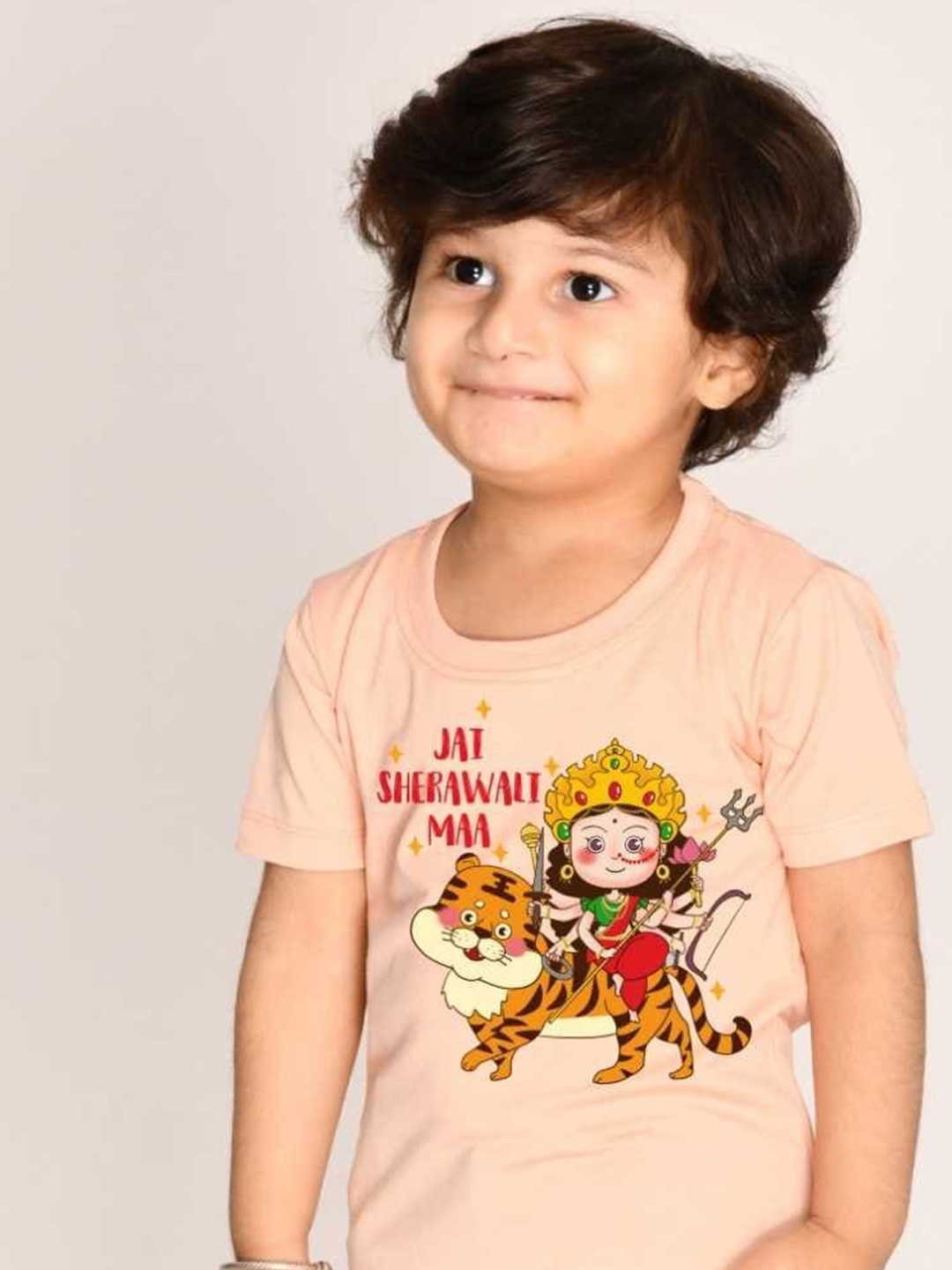 

KNITROOT Infants Kids Graphic Printed Cotton T-shirt, Peach