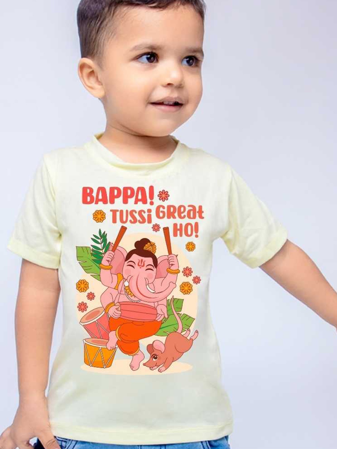 

KNITROOT Infants Kids Graphic Printed Cotton T-shirt, Yellow