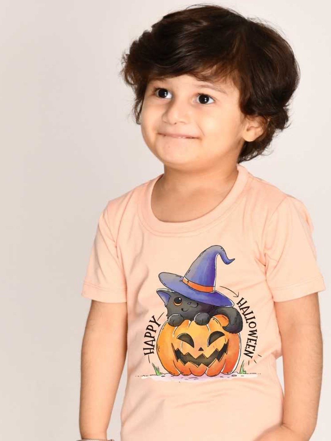 

KNITROOT Infants Halloween Printed Round Neck Short Sleeves T-shirt, Peach