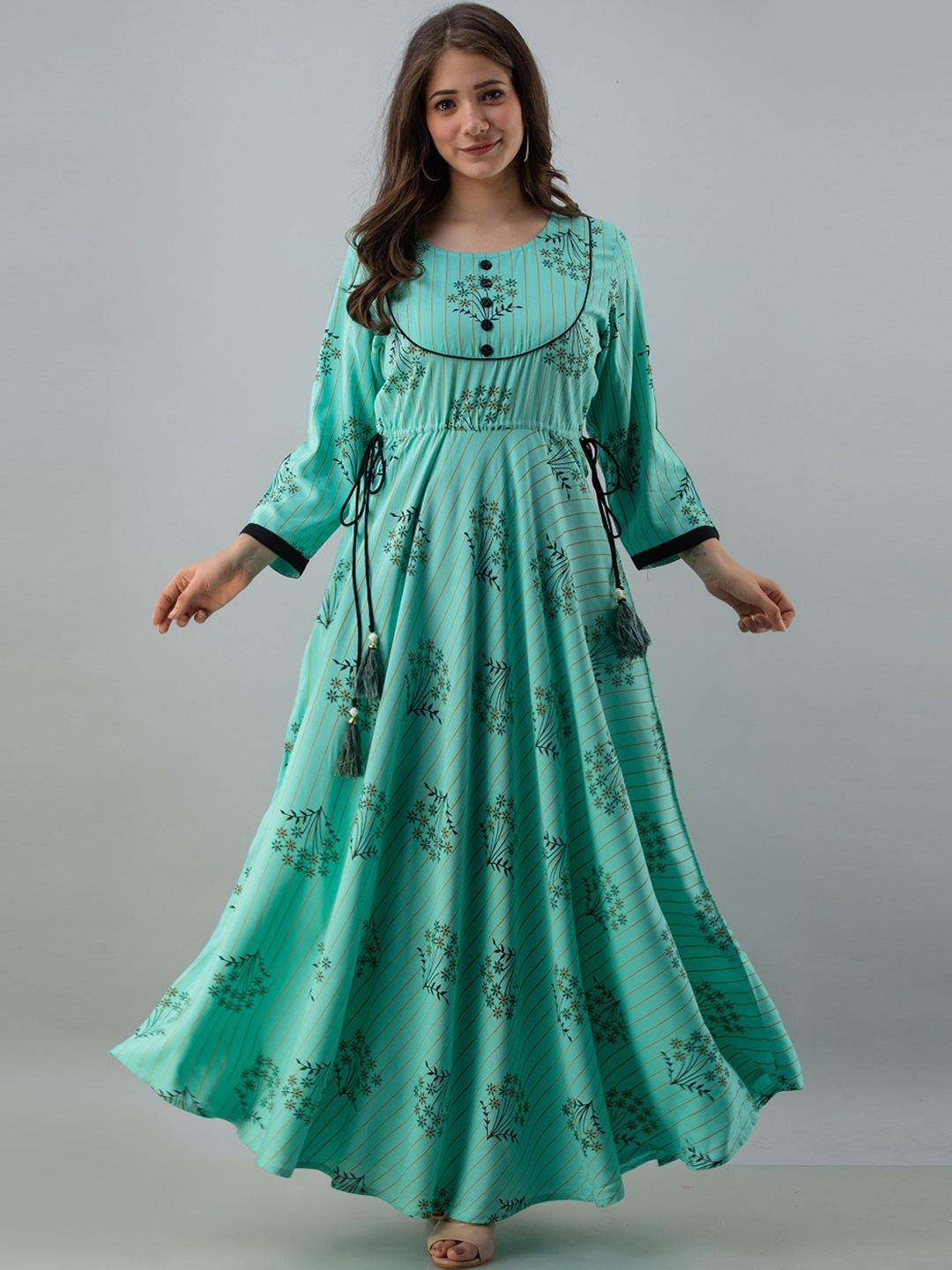 

FrionKandy Floral Printed Anarkali Kurta, Turquoise blue