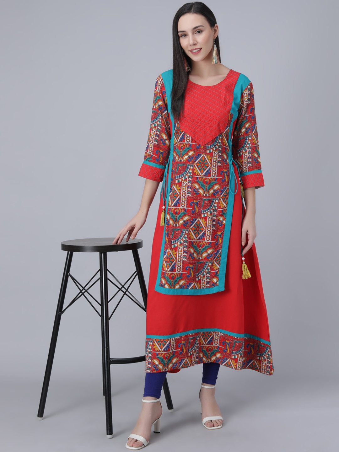 

FrionKandy Women Red Ethnic Motifs Printed Kurta