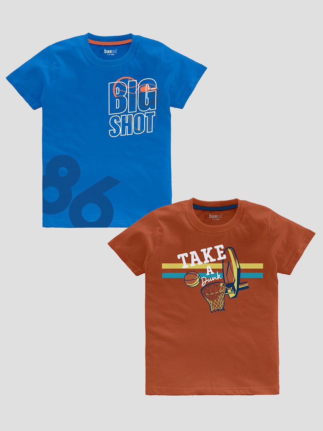 

BAESD Boys Pack Of 2 Slim Fit Typography Printed Pure Cotton Casual T-shirt, Brown