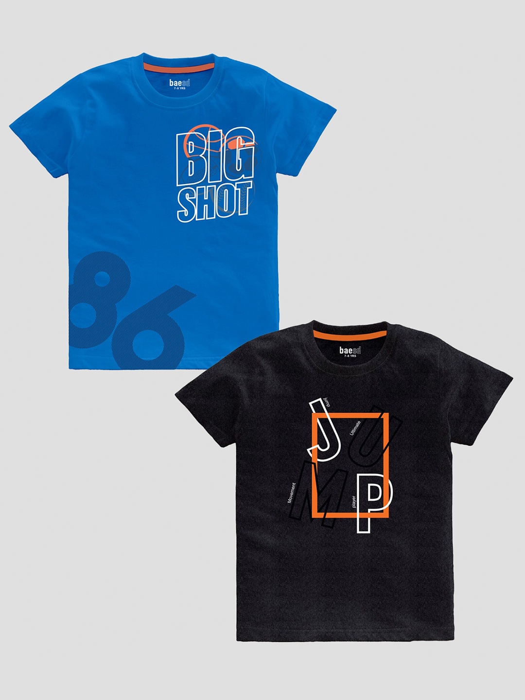 

BAESD Boys Pack Of 2 Slim Fit Typography Printed Pure Cotton Casual T-shirt, Black
