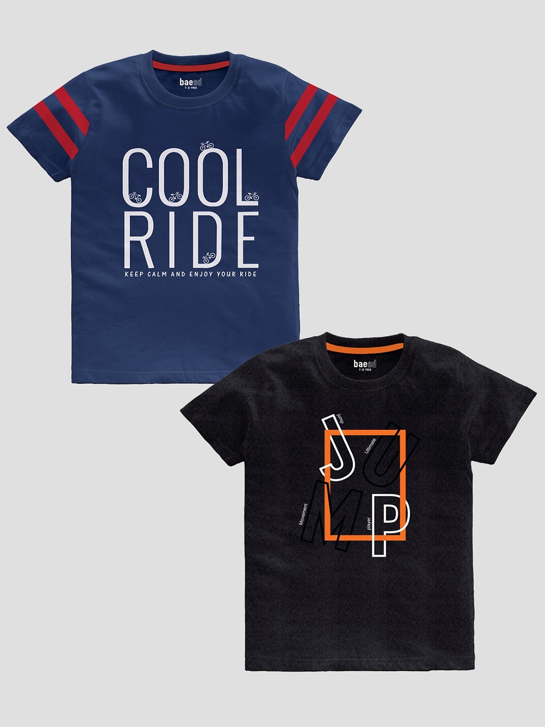 

BAESD Boys Pack Of 2 Slim Fit Typography Printed Pure Cotton Casual T-shirt, Black
