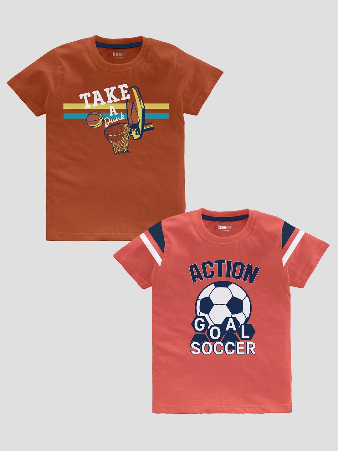 

BAESD Boys Pack Of 2 Typography Printed Slim Fit Cotton T-Shirt, Coral