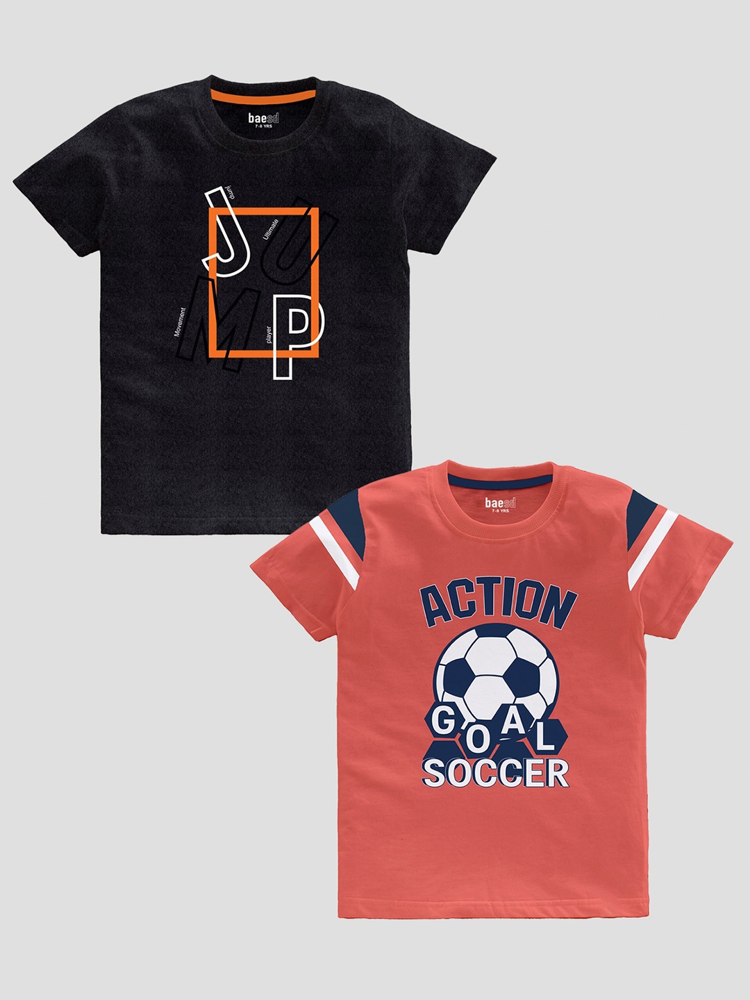 

BAESD Boys Pack Of 2 Graphic Printed Slim Fit Cotton T-Shirt, Black