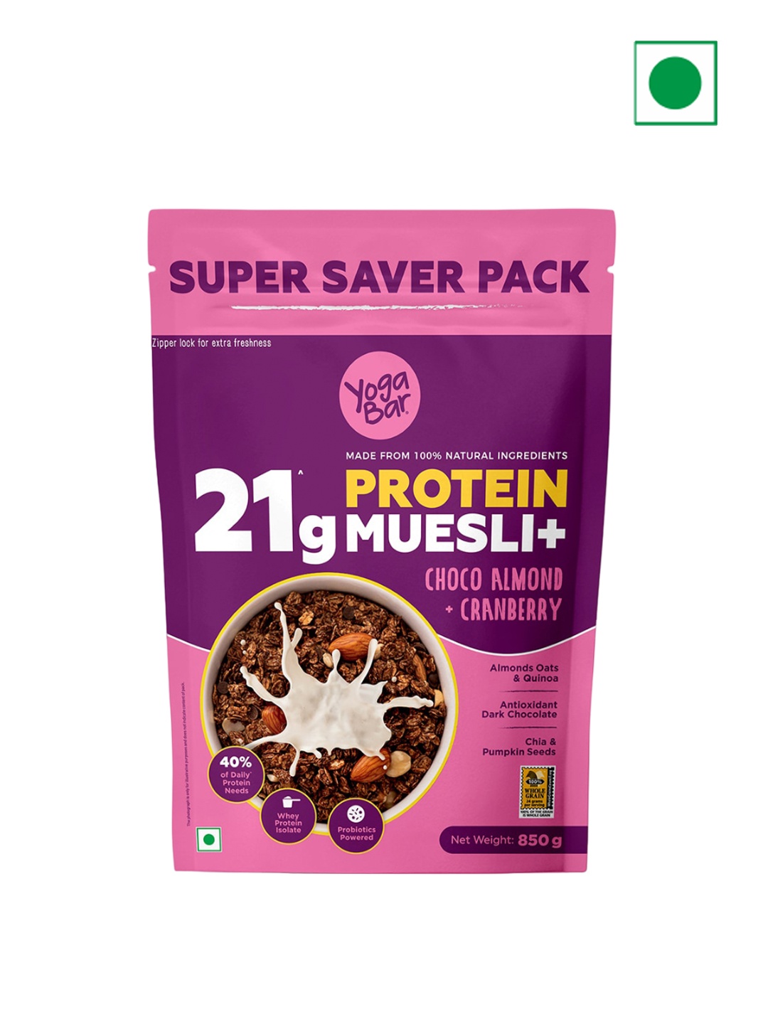 

Yogabar High Protein Muesli Choco Almond & Cranberry- 850g, Purple