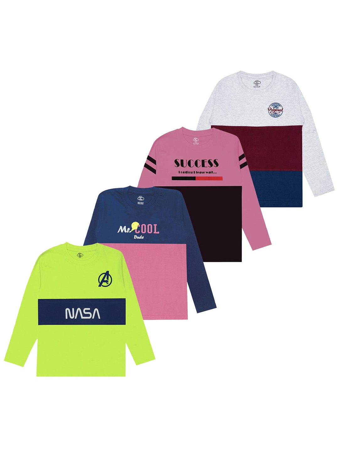 

MIST N FOGG Boys Pack Of 4 Colourblocked Printed Cotton T-shirt, Pink