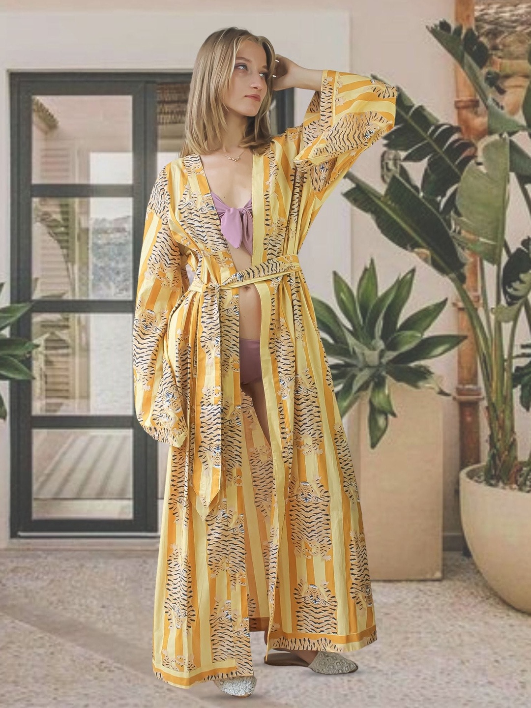 

Be Sunset Ibiza Conversational Printed Swimwear Cover up Top, Mustard