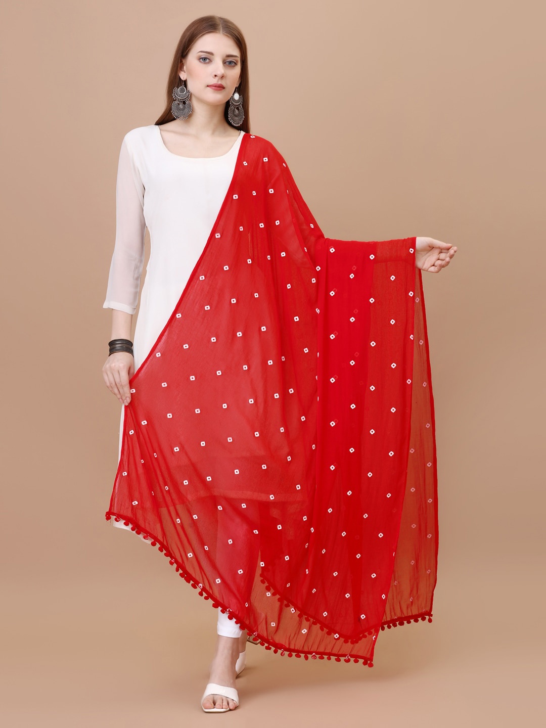 Nimidiya Geometric Printed Dupatta, Red